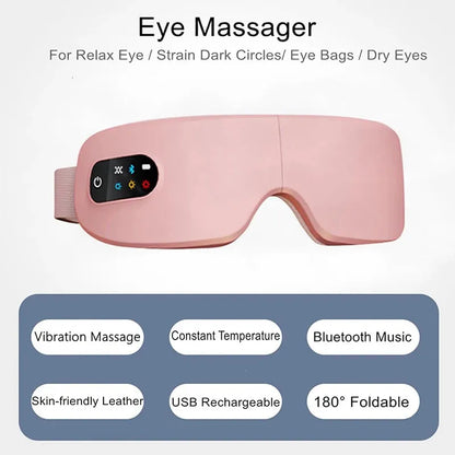 Smart Eye Massager with Air Compression, Vibration, and Bluetooth for Relaxation & Eye Care