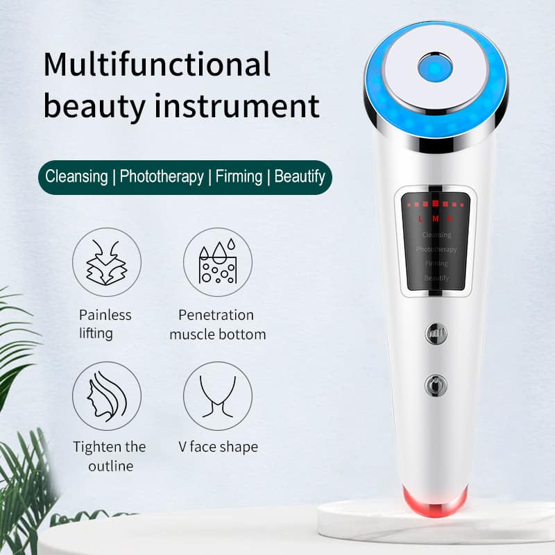 Multifunctional Face Cleanser Devices Massager Red Blue LED Phototherapy Pulsed Eye Skin Care Tool