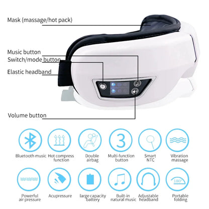 Smart Eye Massager for Headaches Relaxation, Bluetooth, Music, Foldable Portable