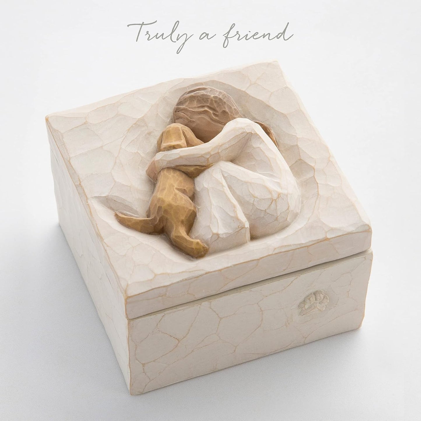 Friendship Keepsake Box, Forever True, Forever Friends, Holds Jewelry and Treasures, Carving of Best Friends or Sisters, Sculpted Hand-Painted Keepsake Box