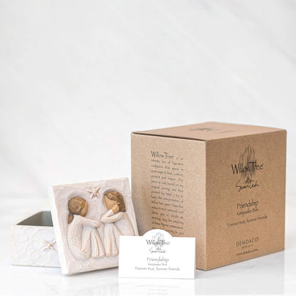 Friendship Keepsake Box, Forever True, Forever Friends, Holds Jewelry and Treasures, Carving of Best Friends or Sisters, Sculpted Hand-Painted Keepsake Box