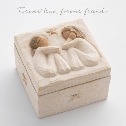 Friendship Keepsake Box, Forever True, Forever Friends, Holds Jewelry and Treasures, Carving of Best Friends or Sisters, Sculpted Hand-Painted Keepsake Box
