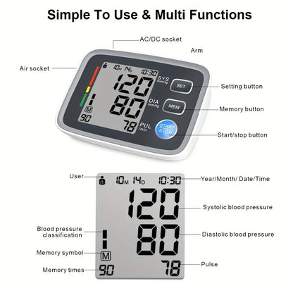 Adjustable cuff automatic upper arm blood pressure monitor household digital blood pressure monitor electronic sphygmomanometer