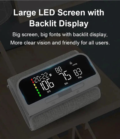 All-in-One Upper Arm Blood Pressure Monitor with Large LED Backlit Display, Voice Report, Irregular Heartbeat Detection
